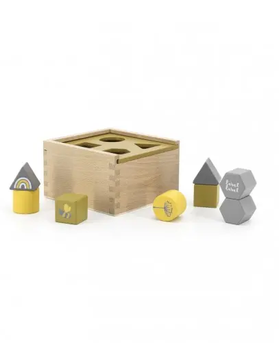 Label Label - Formen-Steckspiel Box - Kinder Sortierbox aus Holz Gelb - Personalisierbar mit Namen LLWT-25064